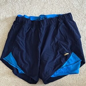 Brooks Navy and Light Blue Running Shorts
